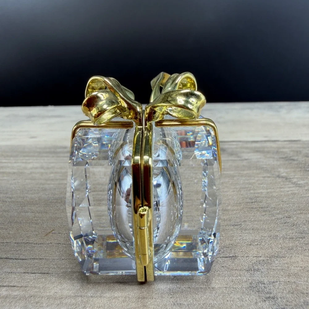 Swarovski Crystal Secrets Gift Box Travel Clock Metal Gold Tone Bow AS IS